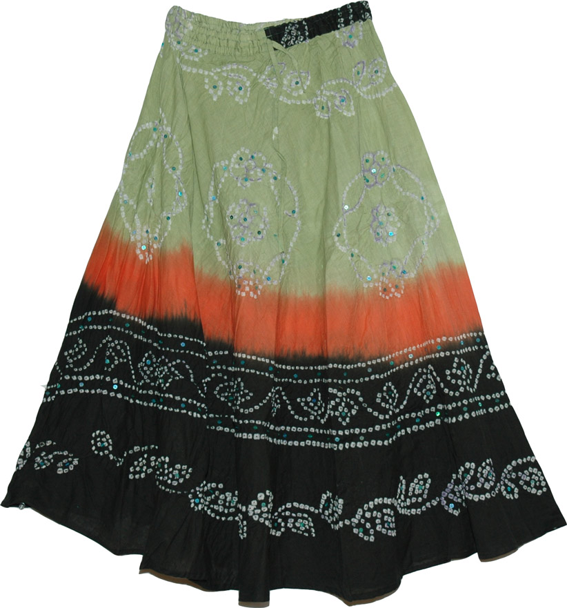 Black orange ethnic indian long skirt , Tie Dye Dancing Skirt