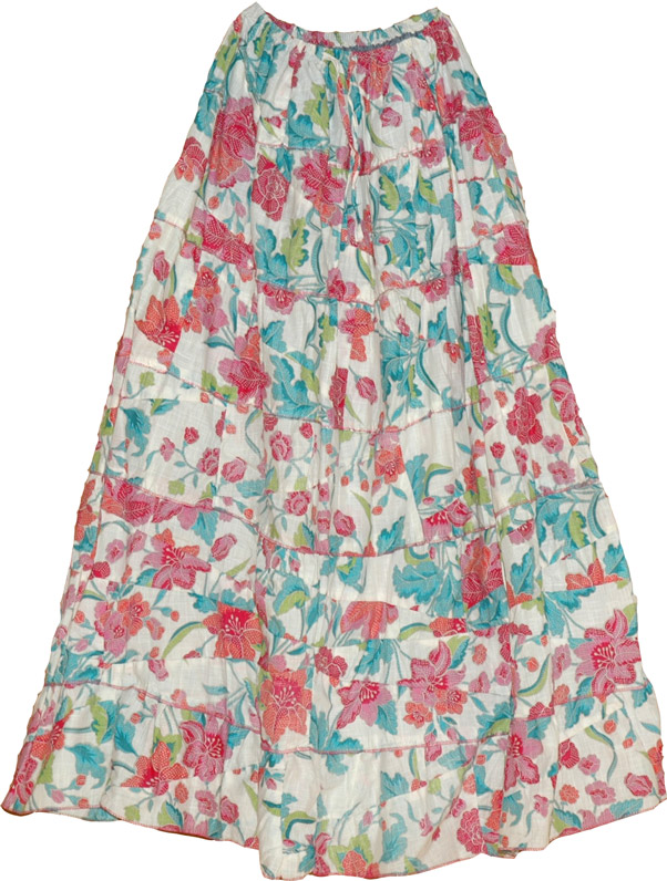 Peasant Summer Long Skirt, Bohemian Hippie Cotton Long Skirt