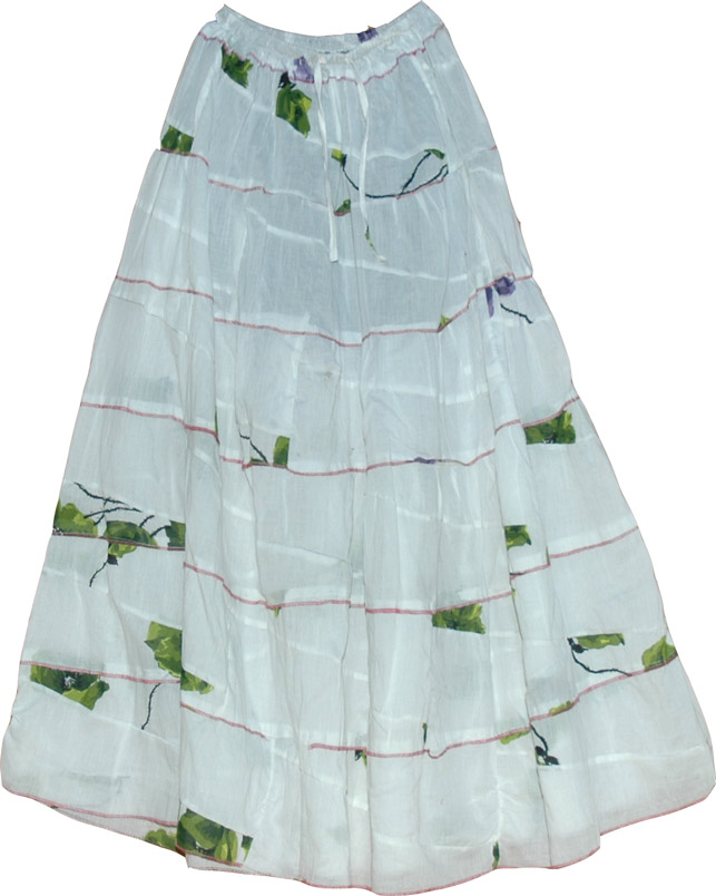 Peasant Summer Long Skirt, White Cotton Long Skirt