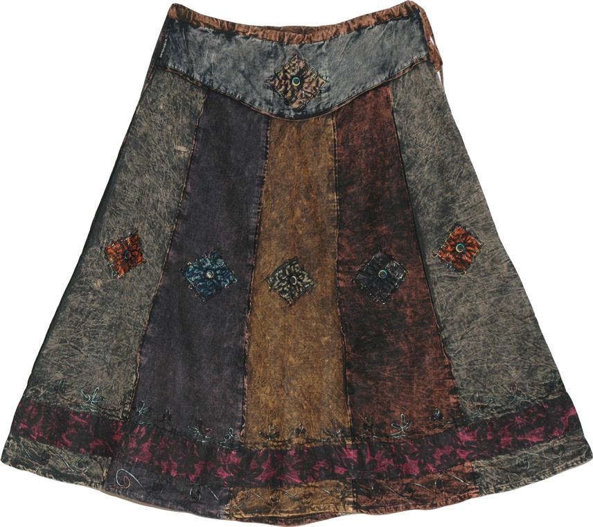 Bohemian Paneled Winter Skirt, Charcoal Paneled Winter Skirt