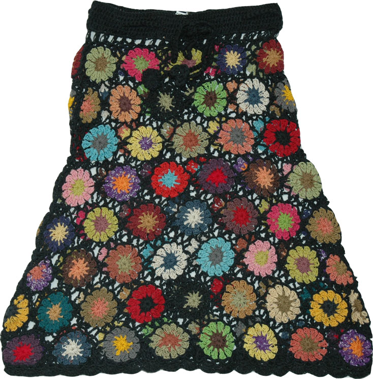 Boho Chic City Style Skirt, Black Crochet Cotton Skirt