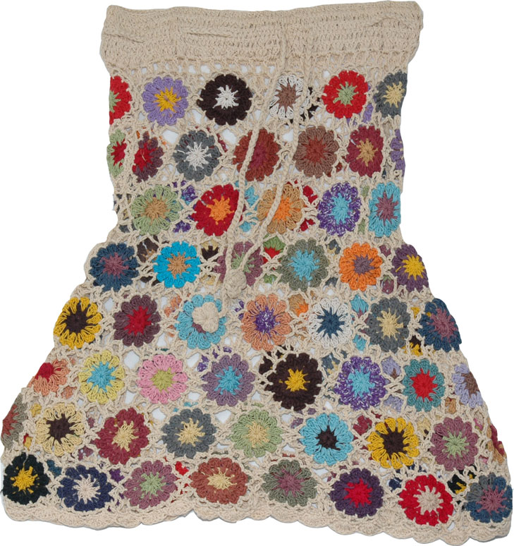 City Style Multicolor Crochet Skirt , Malta Crochet Cotton Skirt