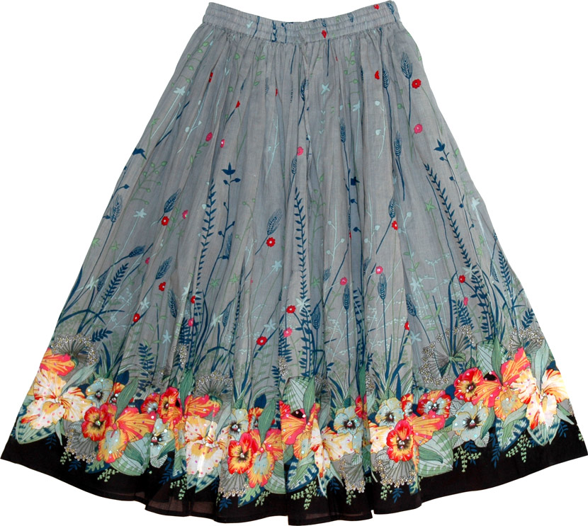 Womens regent gray floral skirt, Regent Gray Summer Skirt