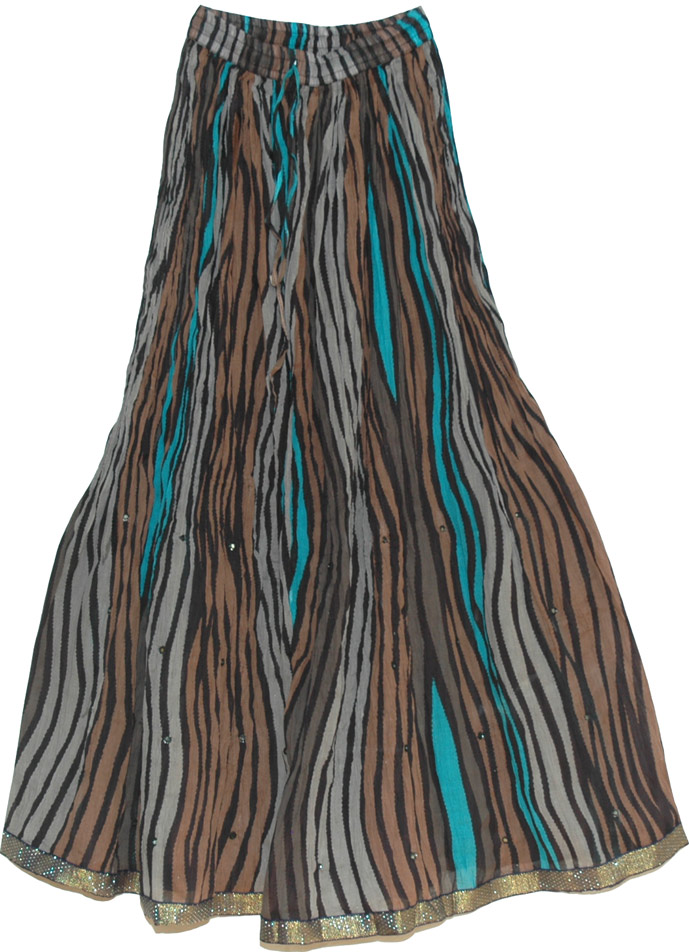 Animal Printed Cotton Skirt, Long Crinkled Cotton Skirt