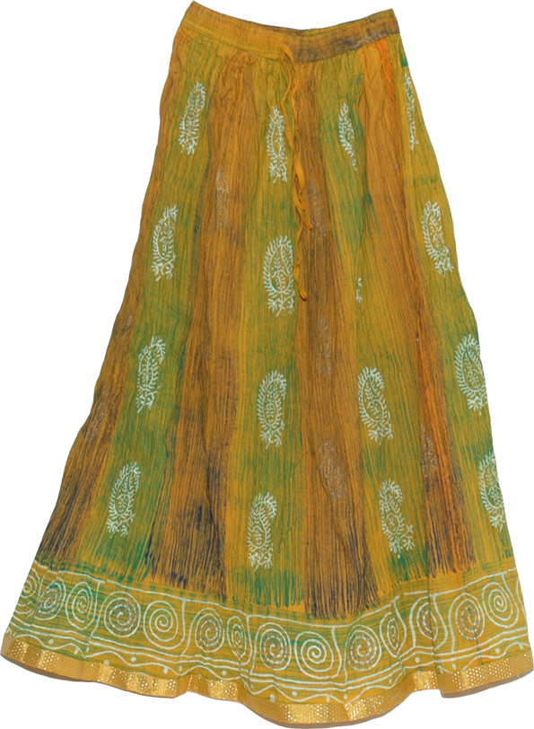 Crinkle long skirt with batik print indian long skirt, Summer Shaded Long Cotton Skirt