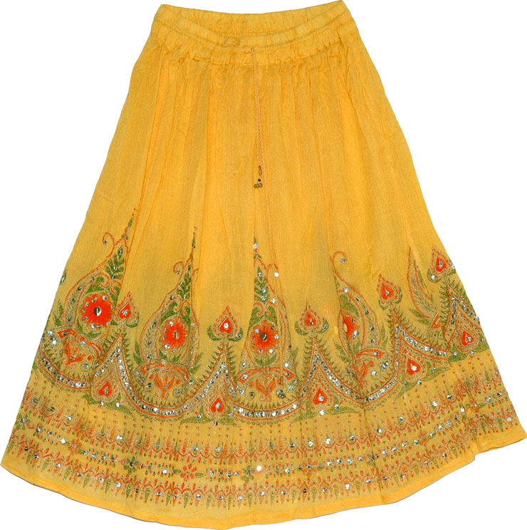 Sequined cotton lady skirt in deep yellow, Dixie Sequin Skirt