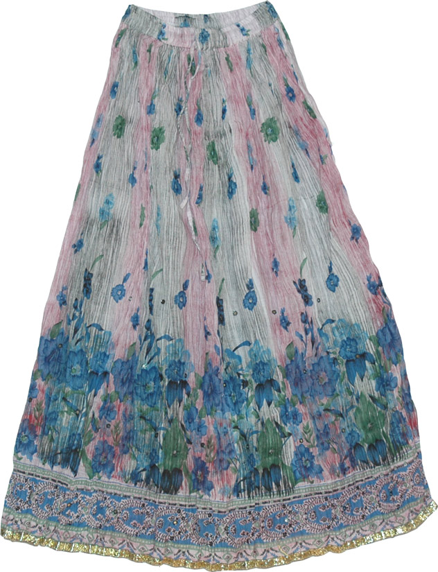 Long off white cotton skirt, Shaded Floral Long Skirt 