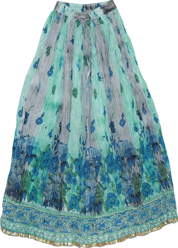 Long off white cotton skirt, Shaded Floral Long Skirt 