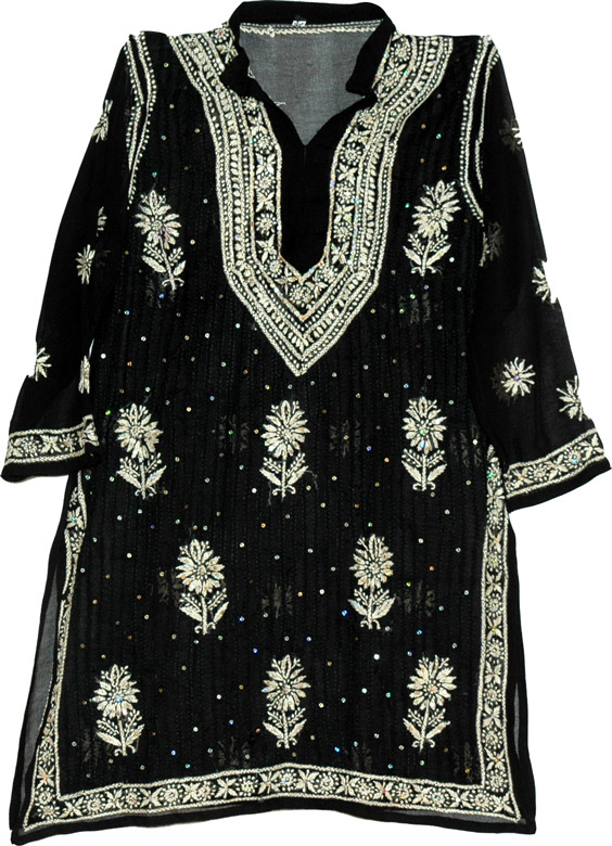Black tunic shirt for women with hand embroidery, Black White Tunic Top Summer Shirt