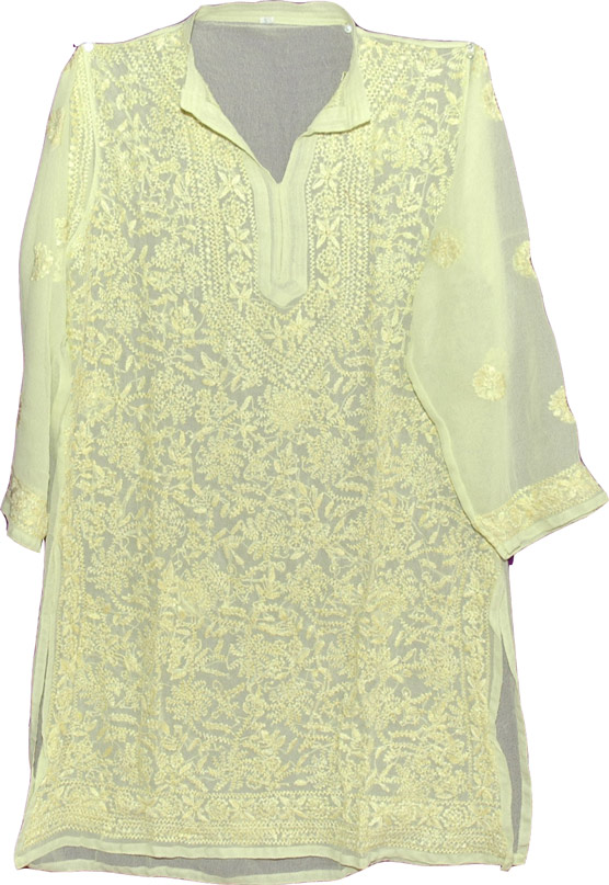 Womens Tunic Shirt in Green Yellow, Beryl Summer Tunic Shirt