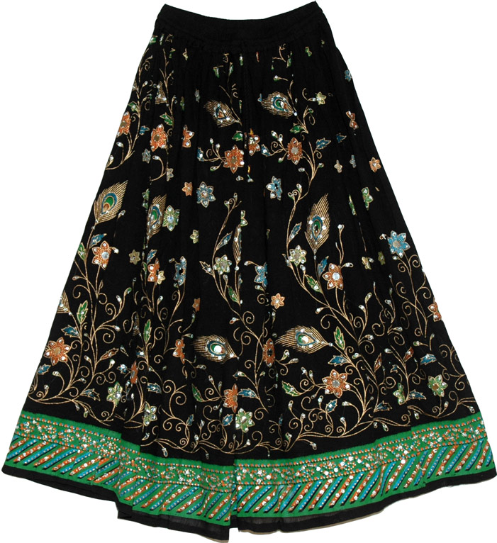Party Traditional Evening Long Skirt with Sparkling Sequins, Dancing Long Black Sequin Skirt