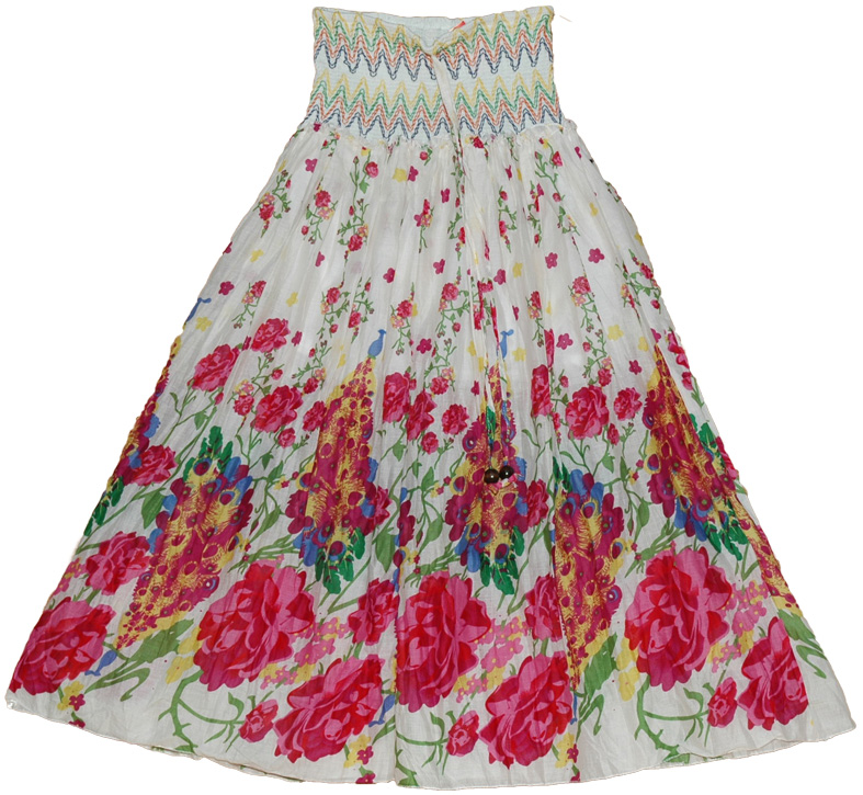 Colorful Maxi Dress Skirt with Smocking Red Floral long 