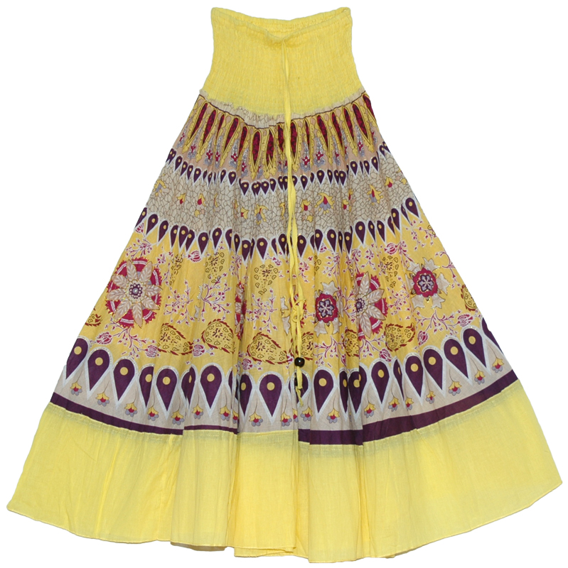 Smocking Indian Yellow Golden long skirt, Finn Goldenrod Yellow Smock Skirt