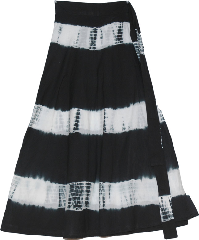 Black White Tie Dye Skirt, Black Tie Dye Skirt Wrap