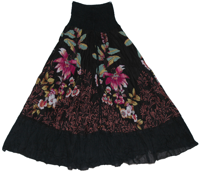 Black Floral long skirt dress, Black Camelot Show Girl Skirt