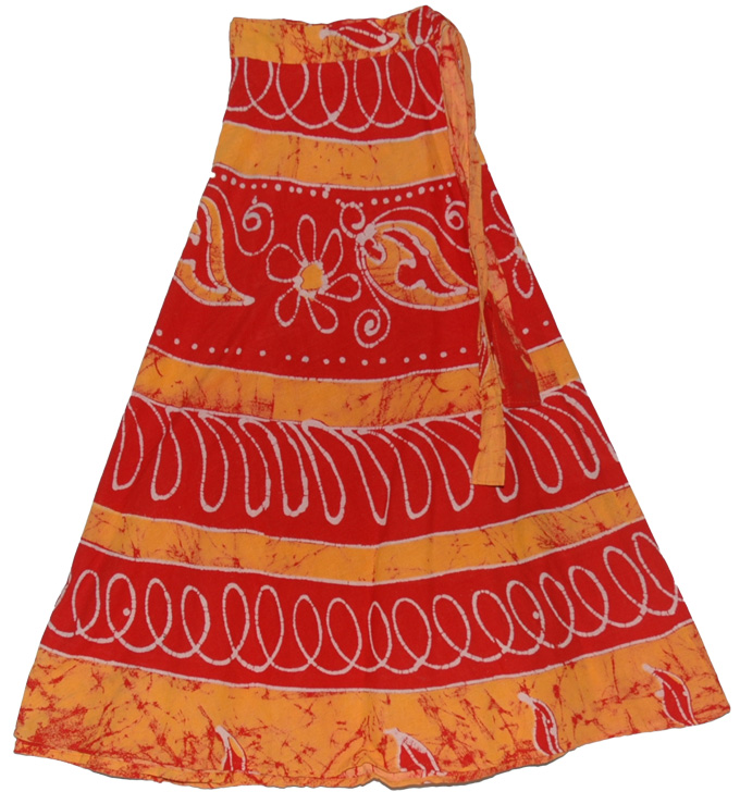 Red Spice Mix Wrap Long Skirt, Long Wrap Skirt in Red Brandy