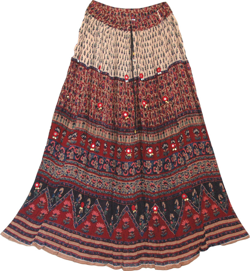 Long indian skirt printed multicolor, Summer Long Skirt - Floral Print 