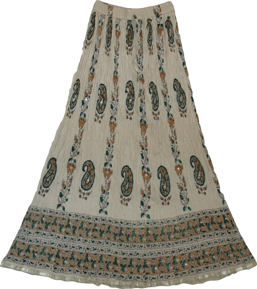 Crinkle Summer Long Skirt in pure cotton, Light Brown Crinkle Cotton Skirt