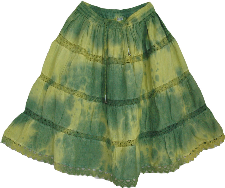 Summer Cotton Short Skirt in Green and Yellow, Green Yellow Short Skirt