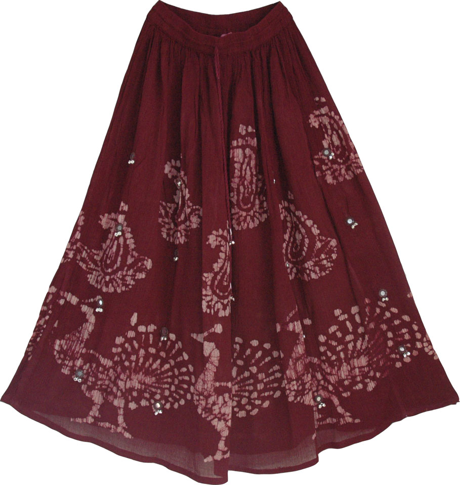 Maroon Summer Long Skirt with Mirrors, Wine Berry Summer Long Skirt