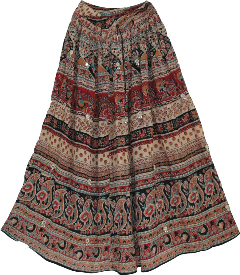 Ethnic indian long skirt with batik printing - This womens long skirt has a lot of color and character, Bohemian Skirt with Floral Print 