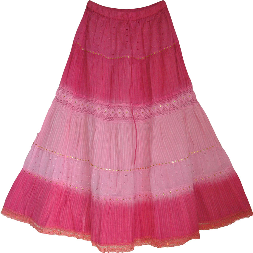 Summer Cotton Long Skirt in Hibiscus Color, Hibiscus Summer Long Skirt