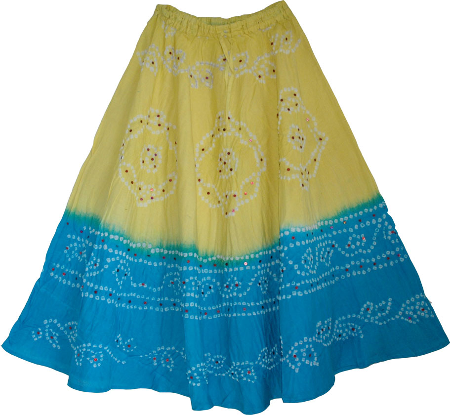 Dancing indian tie dye long skirt summer long skirt., Tie Dye Skirt in Yellow and Blue 