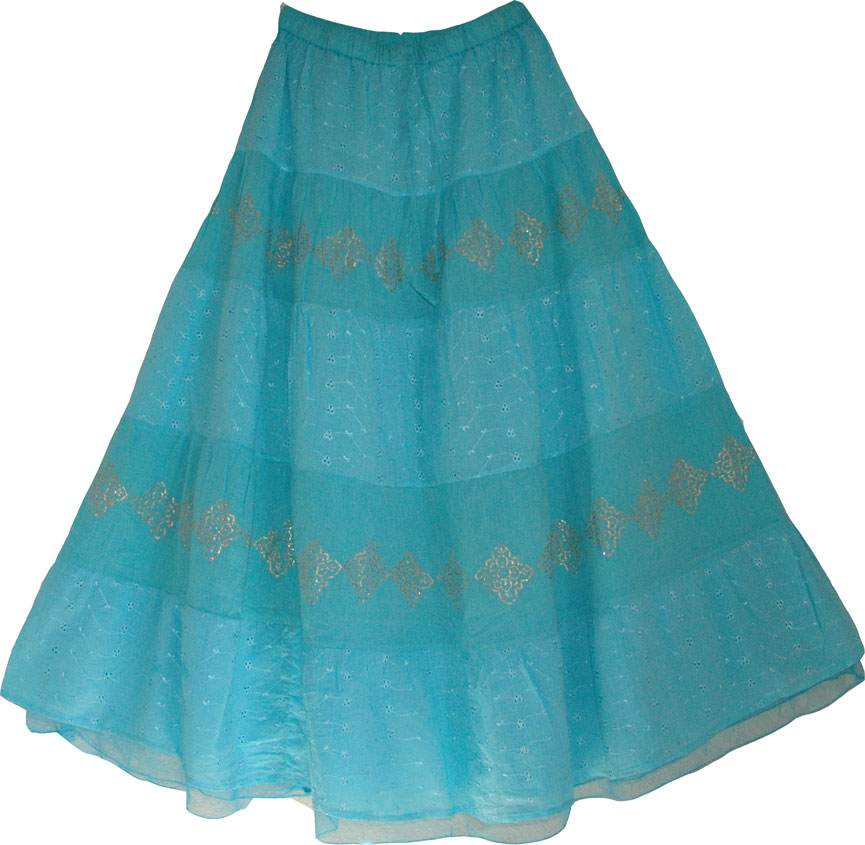 Delicate Embroidery Summer Cotton Skirt, Embroidered Puerto Rico Long Skirt