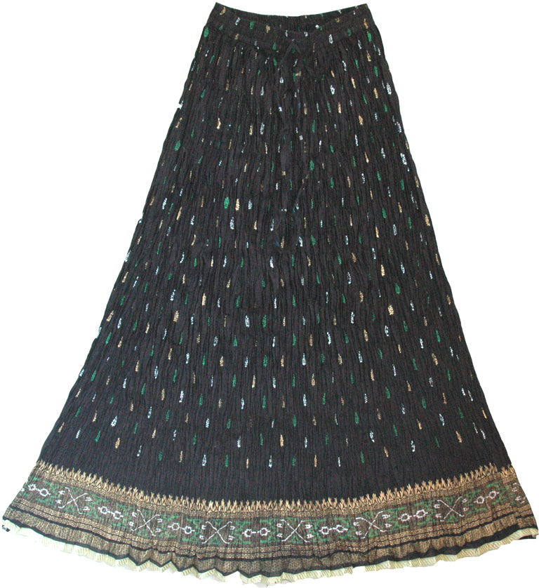 Crinkle long skirt in black, Crinkle Summer Long Skirt 