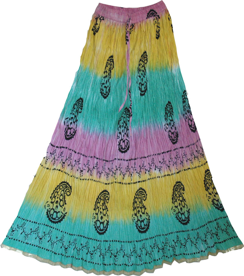 Crinkle long skirt in summer pastel shades , Fiesta Summer Long Skirt  