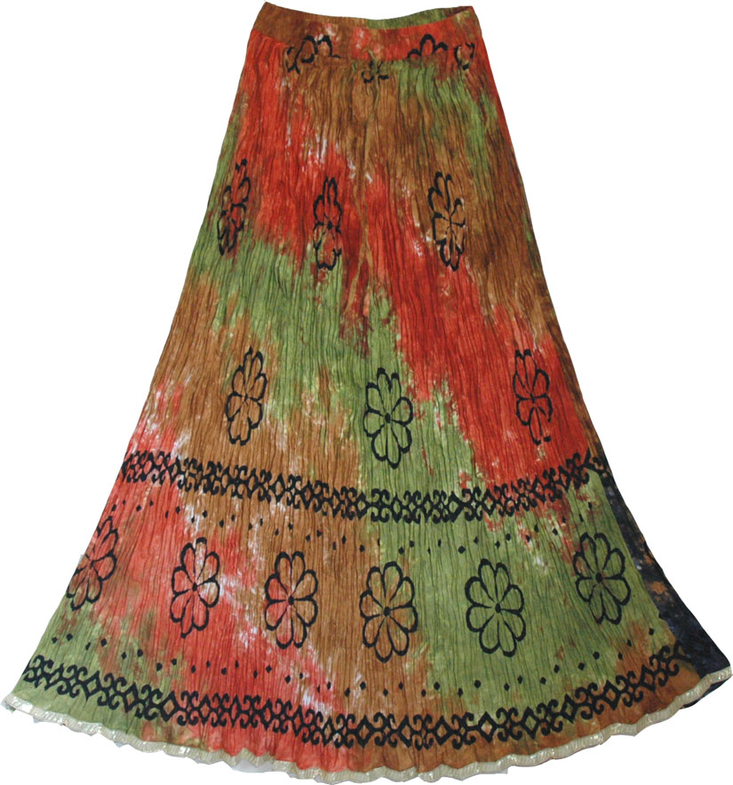 Crinkle long skirt in bold summer hues , Tahitian Summer Crinkle Long Skirt  