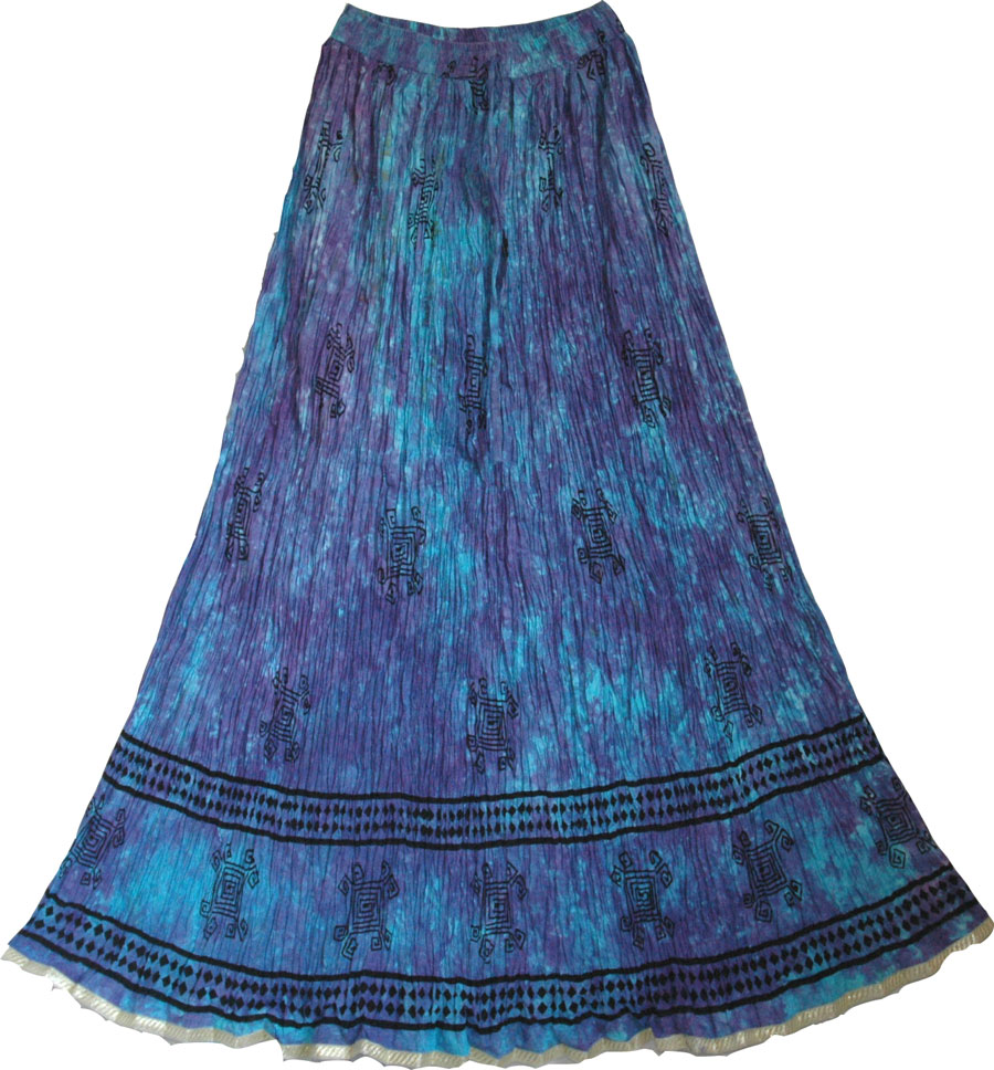 Crinkle long skirt in bold blue hues , East Bay Summer Skirt  