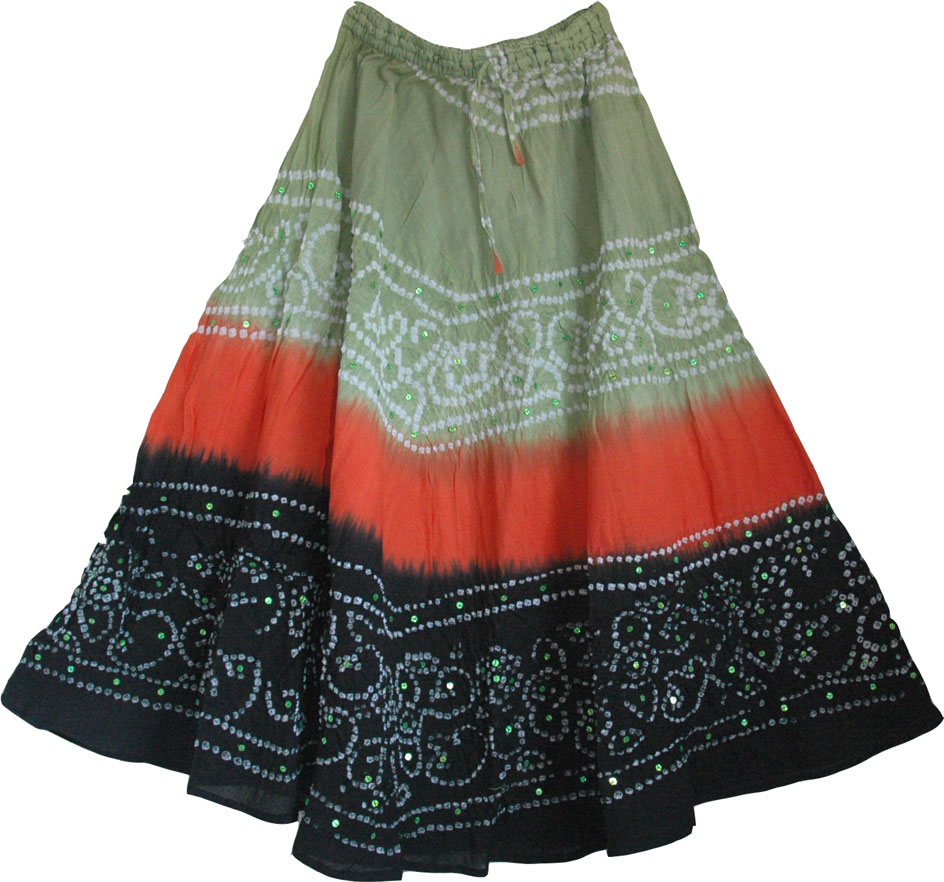 Black orange ethnic indian long skirt , Tie Dye Dancing Skirt