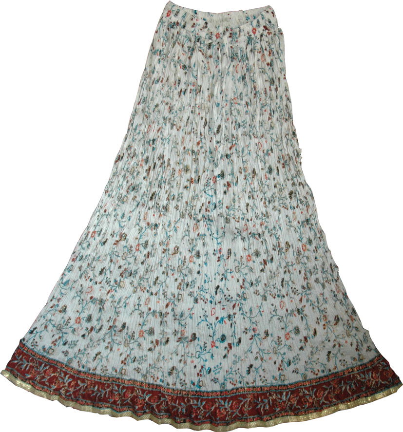 White cotton crinkle summer long skirt, Long White Skirt 