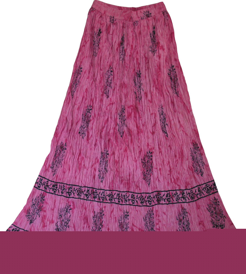 Shaded pink cotton crinkle long skirt, Pink Shaded Summer Skirt  