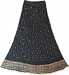 Crinkle long skirt in black [885]