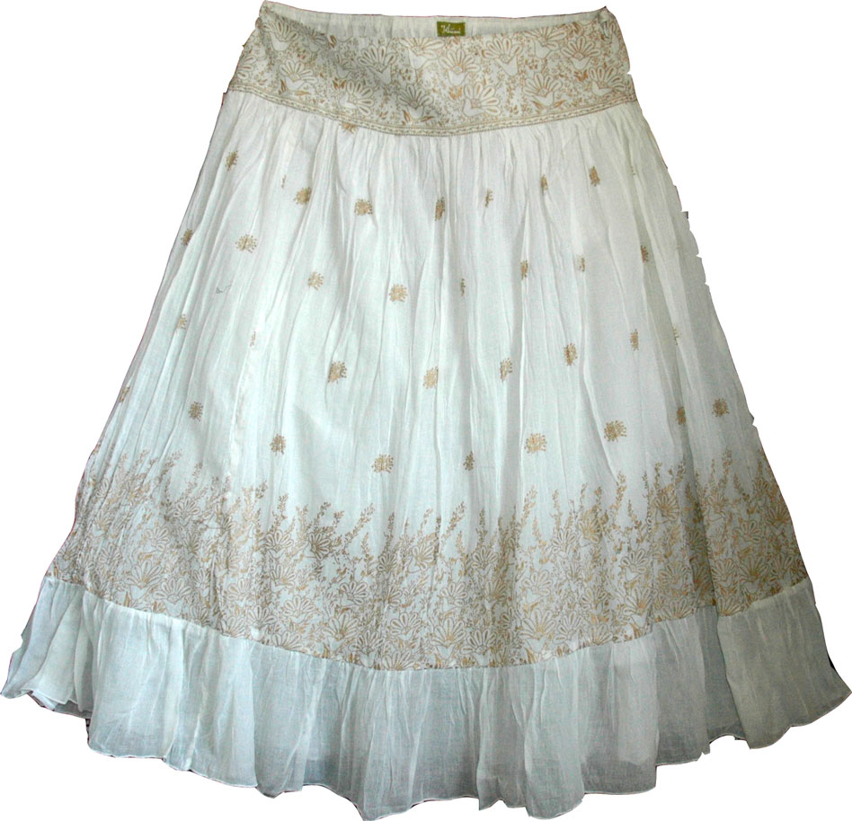 White Golden Bohemian Skirt-Shorya