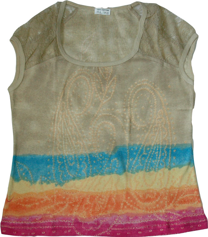 Chic Tee Top with Lace Sleeves, Gurkha Tie Dye Tee w/ Lace
