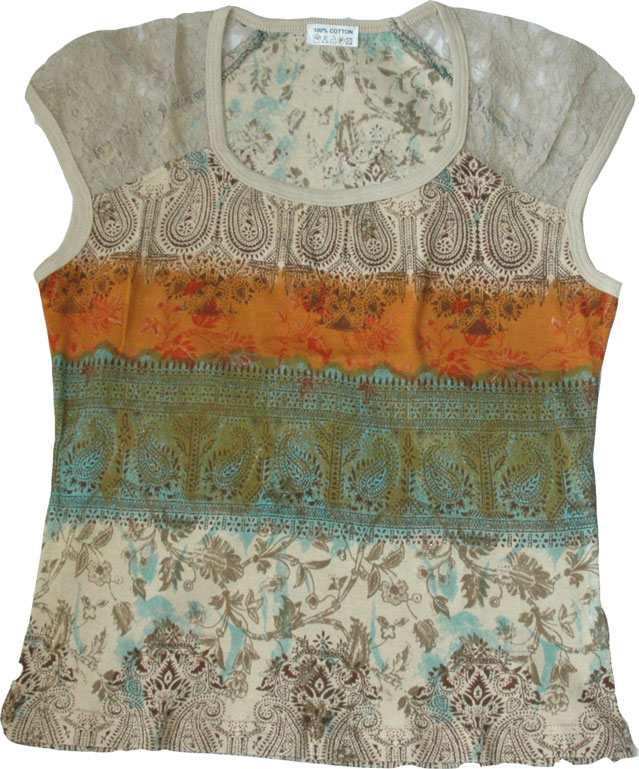 Summer  fashion tee with lace sleeves, Summer Fashion Tee w/ Lace