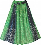 Designer summer long skirt with golden leaf block print [902]
