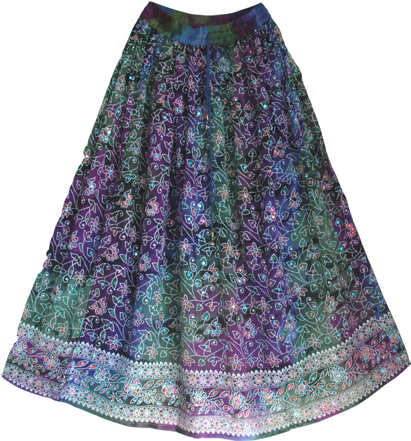 Indian lengha style skirt with sparkling multicolor sequins, Starry Night Sparkling Skirt
