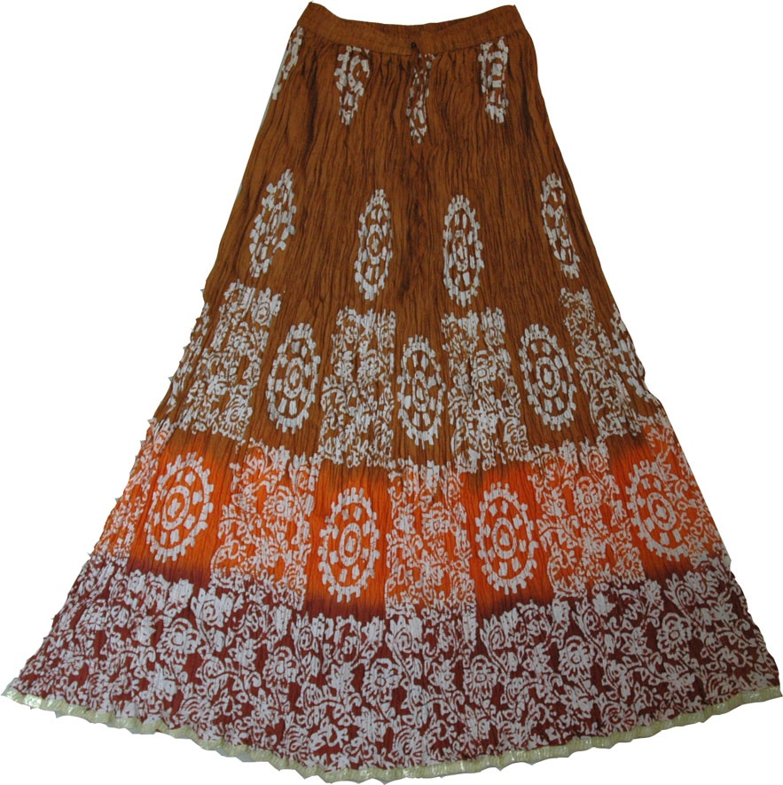 Crinkle cotton summer skirt. with batik , Batik Print Cotton Skirt