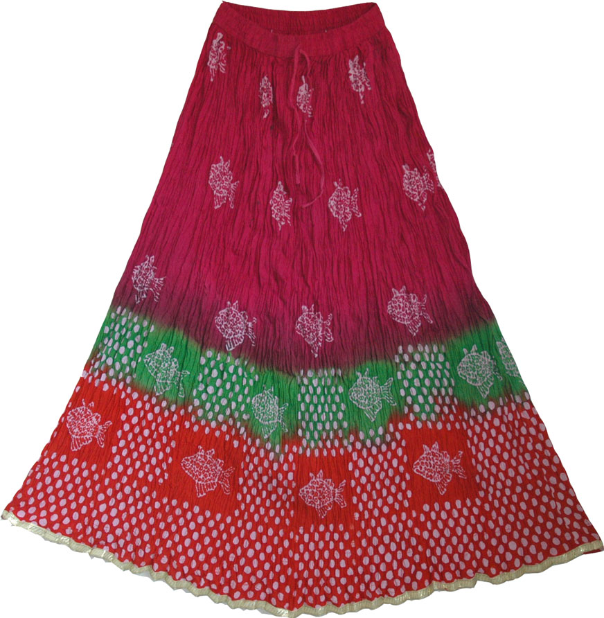 Cotton summer skirt with fish batik print, Fish Batik Print  Skirt