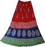 Cotton summer skirt with red batik print [921]