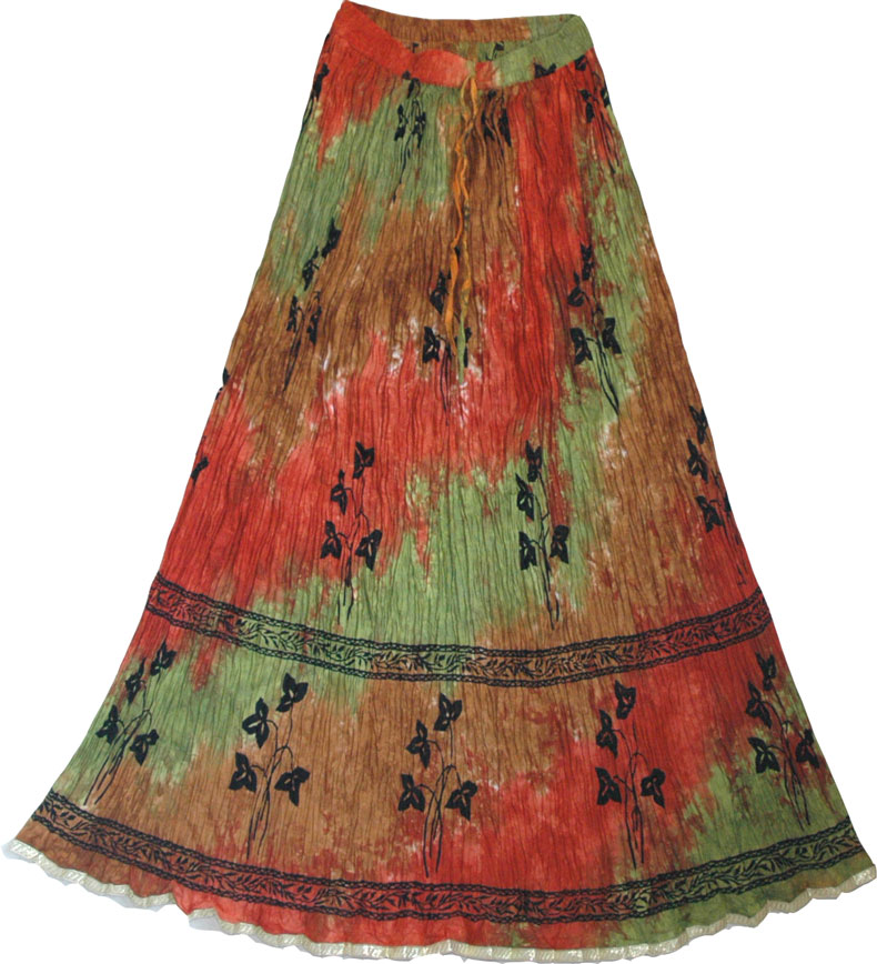 Crinkle long skirt in bold summer hues , Tahitian Skirt  