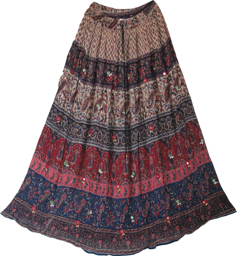 Indian long gypsy skirt  - Womens skirt in multicolor, Gypsy Long Skirt w/ Flower Print 