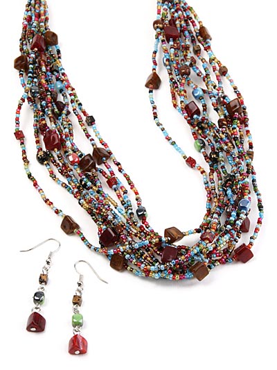 Multicolor multistrand beaded necklace, Multicolor Beaded Jewelry 