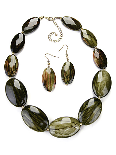 Green jewelry necklace and earrings set, Green Costume Jewelry