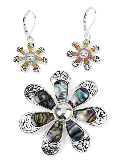 Pendant and earring set, Pendant Set in Silver Tone