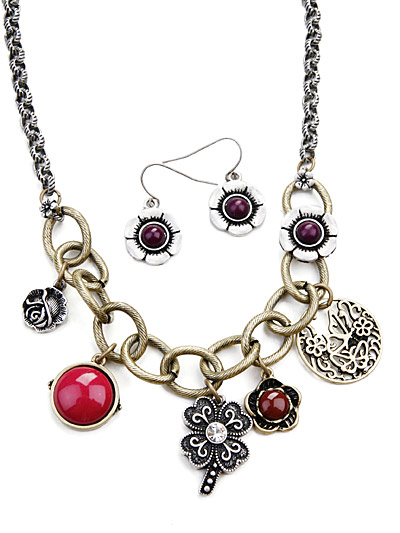 Antique charm boho necklace, Boho Jewelry Charm Necklace 